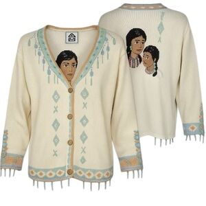 VTG Storybook SZ M  Betrothal cream cardigan sweater. wearable art, embroidery